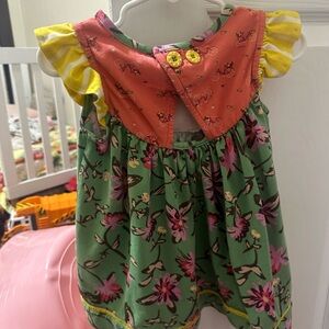 Matilda Jane Green Floral Baby Dress with Ruffle Sleeves